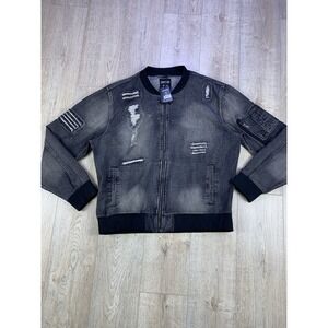 NWT Contender Denim Hip Hop Distressed Black Acid Wash Full Zip Black Jacket 3XL